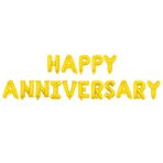 Set Baloane din Folie Metalizata, Embo, Model Happy Anniversary, Litere de 40 cm, Baloane Party, Ambalaj Individual, Pai Inclus, Umflare cu Aer sau Heliu, Auriu