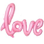 Balon din Folie Metalizata, Embo, Model Love scris de mana, 102x65 cm, Tematica Ziua Îndrăgostiților, Ambalaj Individual, Pai Inclus, Umflare cu Aer sau Heliu, Roz