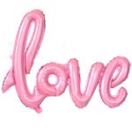 Balon din Folie Metalizata, Embo, Model Love scris de mana, 102x65 cm, Tematica Ziua Îndrăgostiților, Ambalaj Individual, Pai Inclus, Umflare cu Aer sau Heliu, Roz