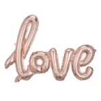 Balon din Folie Metalizata, Embo, Model Love scris de mana, 102x65 cm, Tematica Ziua Îndrăgostiților, Ambalaj Individual, Pai Inclus, Umflare cu Aer sau Heliu, Rose Gold