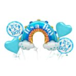 Baloane decorative tematica BABY SHOWER, Embo, ITS A BOY, pentru gender reveal, botez, set din 5 bucati, 66 x 91 cm, Albastru