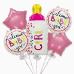 Baloane decorative GENDER REVEAL PARTY, Embo, Figurina Sticla, Model IT'S A GIRL, Set din 5 baloane, 40 x 77 cm, pentru Botez, Roz