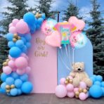 Baloane pentru GENDER REVEAL, Embo, Model Petrecere, Set din 5 bucati, din folie de aluminiu, 55 x 61.5 cm Roz Albastru - imagine 3