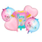 Baloane pentru GENDER REVEAL, Embo, Model Petrecere, Set din 5 bucati, din folie de aluminiu, 55 x 61.5 cm Roz Albastru