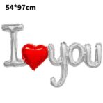 Balon din Folie Metalizata, Figurine Litere si Inima, Model I Love You, Tema Ziua Indragostitilor, 54x97 cm, Ambalaj Individual, Pai Inclus, Umflare cu Aer sau Heliu, Argintiu/Rosu - imagine 2