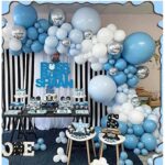 Baloane decorative Arcada, pentru Baieti, BABY SHOWER, Embo, Arcada Baby BOSS, Set din 154 baloane, Model Petrecere, Baloane Party, 12 cm, 30 cm, 45 cm, Albastru, Bleu, Alb, Argitiu