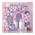 Baloane decorative pentru GENDER PARTY, Embo, Arcada Set 130 baloane, Arcul de Baloane Roz si Albastru, Baloane Confetti Aurii, Multicolor
