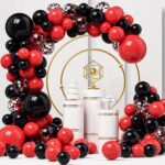 Baloane decorative pentru Nunta, Zi de Nastere, Evenimente, Embo, Arcada Set din 124 baloane, din latex, baloane cu confetii, Negru Rosu