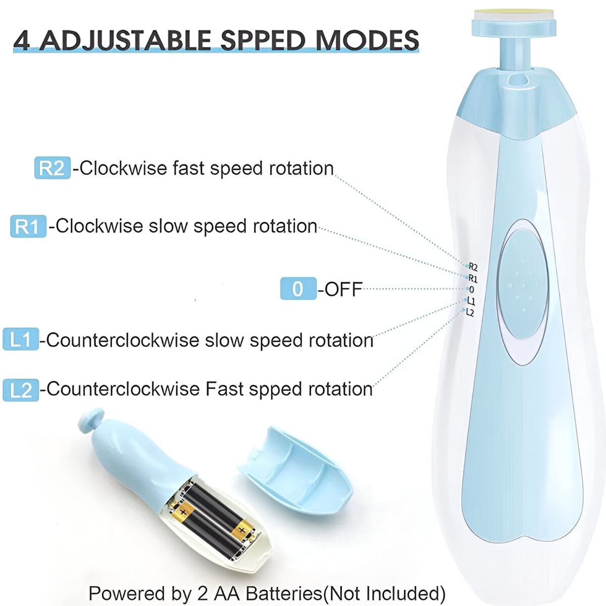 Set Pila Electrica pentru Copii si Bebelusi, Embo, ABS, 6 Accesorii, cu Lumina LED, Albastru Alb - imagine 5