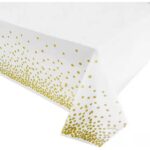 Fata de Masa, Embo, din PEVA, Imprimeu Buline, 137 x 274 cm, Impermeabila, Fara Pete, Curatare Rapida, Auriu