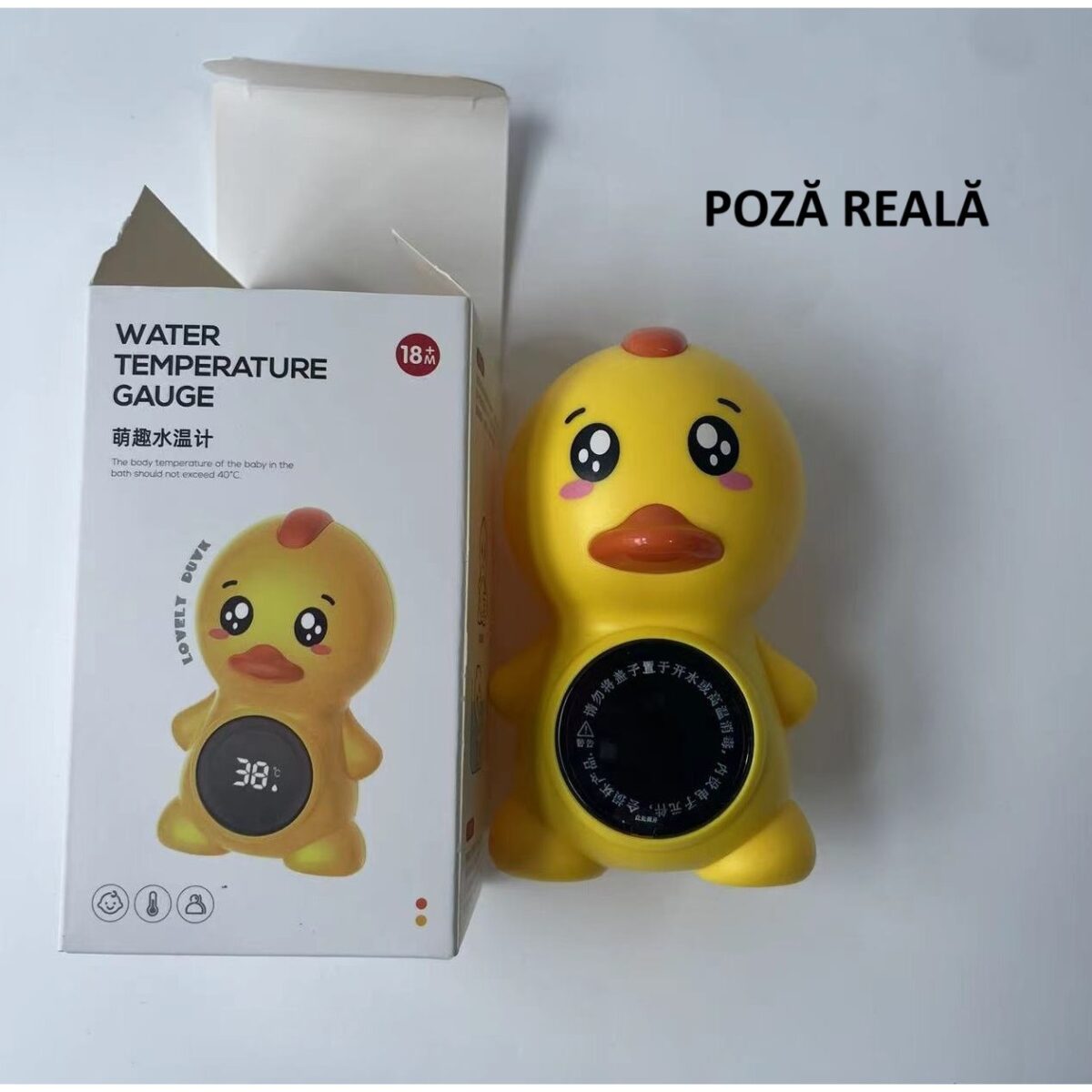 Termometru Electronic LED pentru Baie, Plutitor, Rezistent la apă, IPX7, Multifunctional, 3 Trepte de Temperatura, Model Ratusca, 12x7cm, Galben - imagine 9