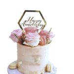 Decoratiune Topper pentru Tort, Embo, Model Hexagon Scris Happy Birthday, Tematica Aniversare, Auriu