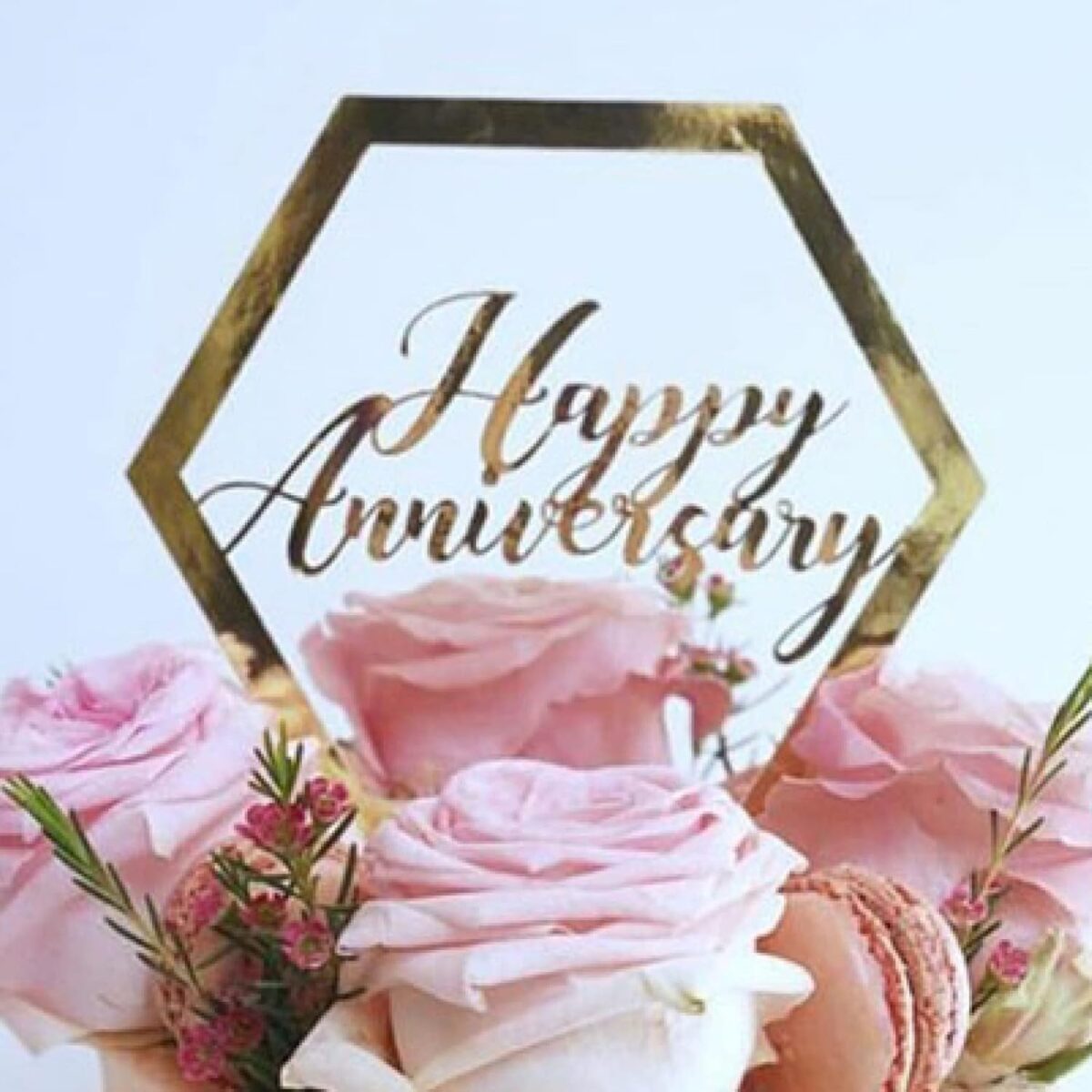 topper-tort-happy-anniversary-auriu-6717839d67050.jpg Decoratiune Topper pentru Tort, Embo, Model Hexagon Scris Happy Birthday, Tematica Aniversare, Auriu - imagine 4