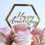 Decoratiune Topper pentru Tort, Embo, Model Hexagon Scris Happy Birthday, Tematica Aniversare, Auriu - imagine 4