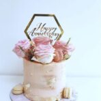 Decoratiune Topper pentru Tort, Embo, Model Hexagon Scris Happy Birthday, Tematica Aniversare, Auriu - imagine 3