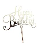 Decoratiune Topper pentru Tort, Embo, Model Happy Birthday, Tematica Aniversare, 10 cm, Argintiu