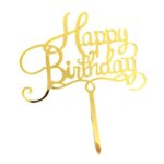 Decoratiune Topper pentru Tort, Embo, Model Happy Birthday, Tematica Aniversare, 10 cm, Auriu