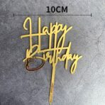 Decoratiune Topper pentru Tort, Embo, Model Happy Birthday, Tematica Aniversare, Auriu, 10 cm - imagine 2