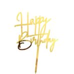 Decoratiune Topper pentru Tort, Embo, Model Happy Birthday, Tematica Aniversare, Auriu, 10 cm