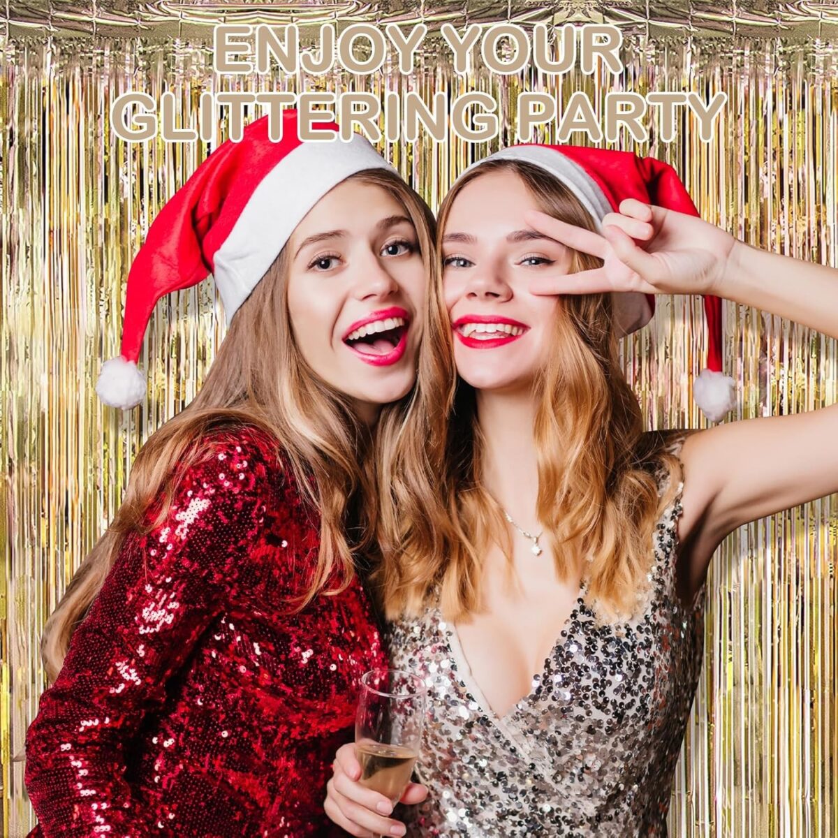 Perdea Franjurata, Embo, Model Decor Petrecere, pentru Fundal de Poze, Amenajare Colorata a Petrecerii, Dimensiune 100x200 cm, Gold Sampanie - imagine 2