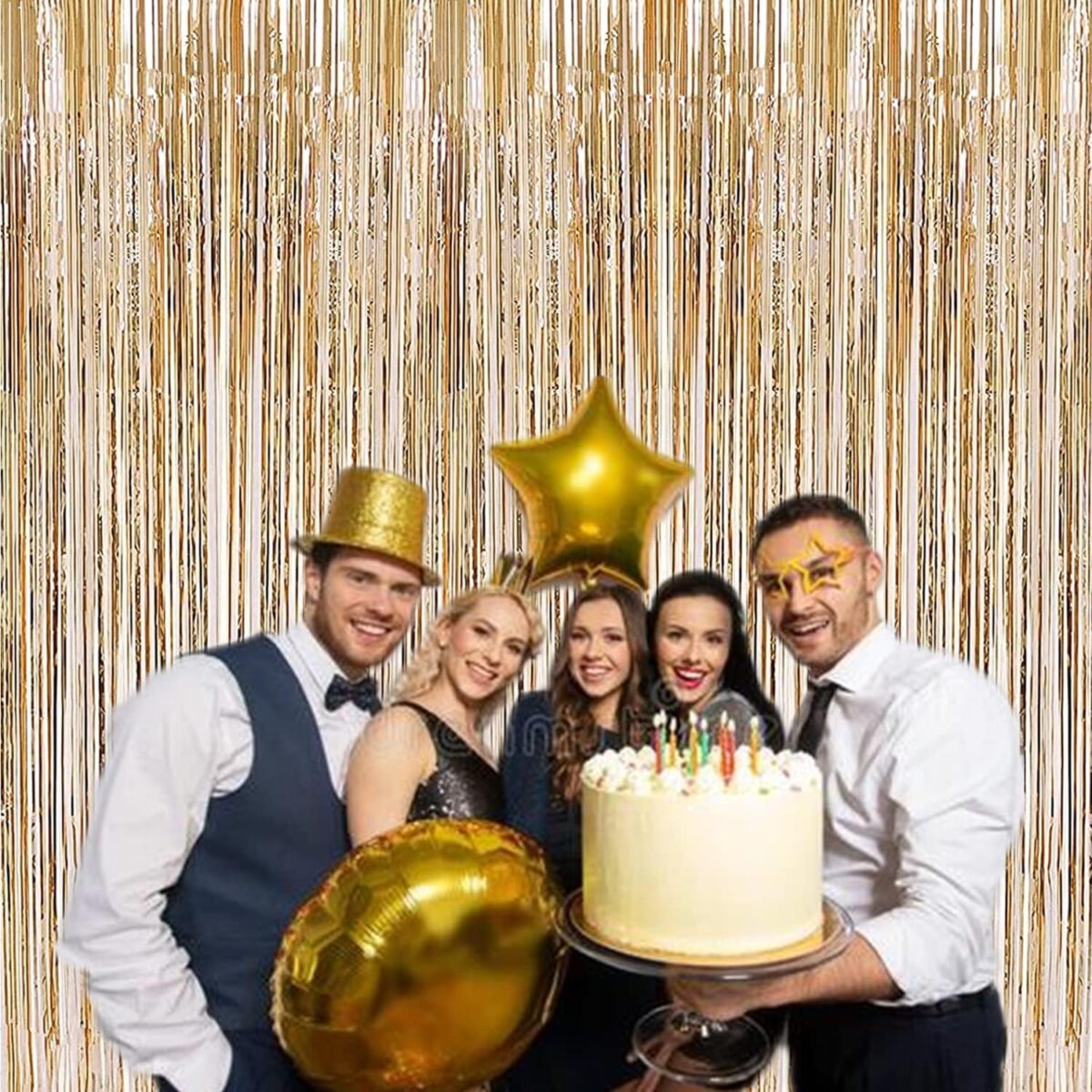 Perdea Franjurata, Embo, Model Decor Petrecere, pentru Fundal de Poze, Amenajare Colorata a Petrecerii, Dimensiune 100x200 cm, Gold Sampanie - imagine 5