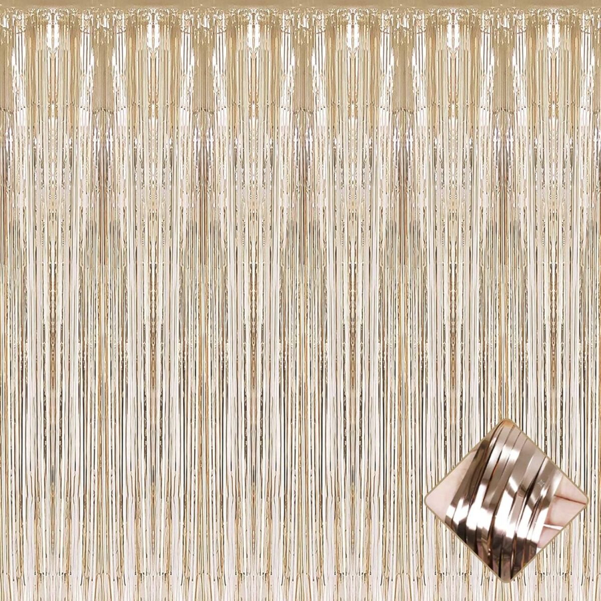 Perdea Franjurata, Embo, Model Decor Petrecere, pentru Fundal de Poze, Amenajare Colorata a Petrecerii, Dimensiune 100x200 cm, Gold Sampanie - imagine 8