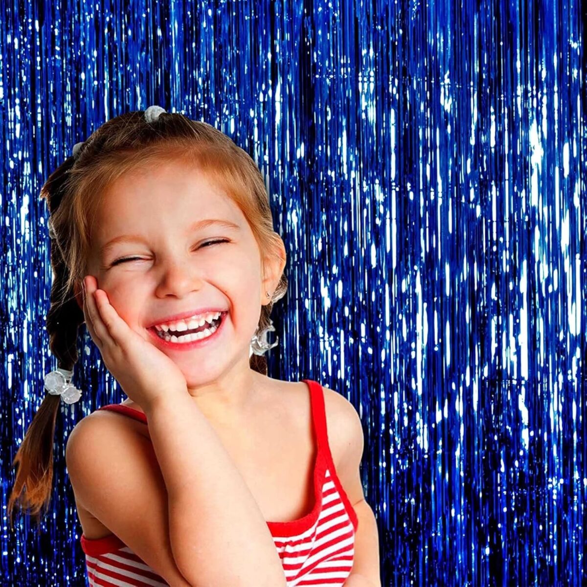 Perdea Franjurata, Embo, Model Decor Petrecere, pentru Fundal de Poze, Amenajare Colorata a Petrecerii, Dimensiune 100x200 cm, Albastru Inchis - imagine 3