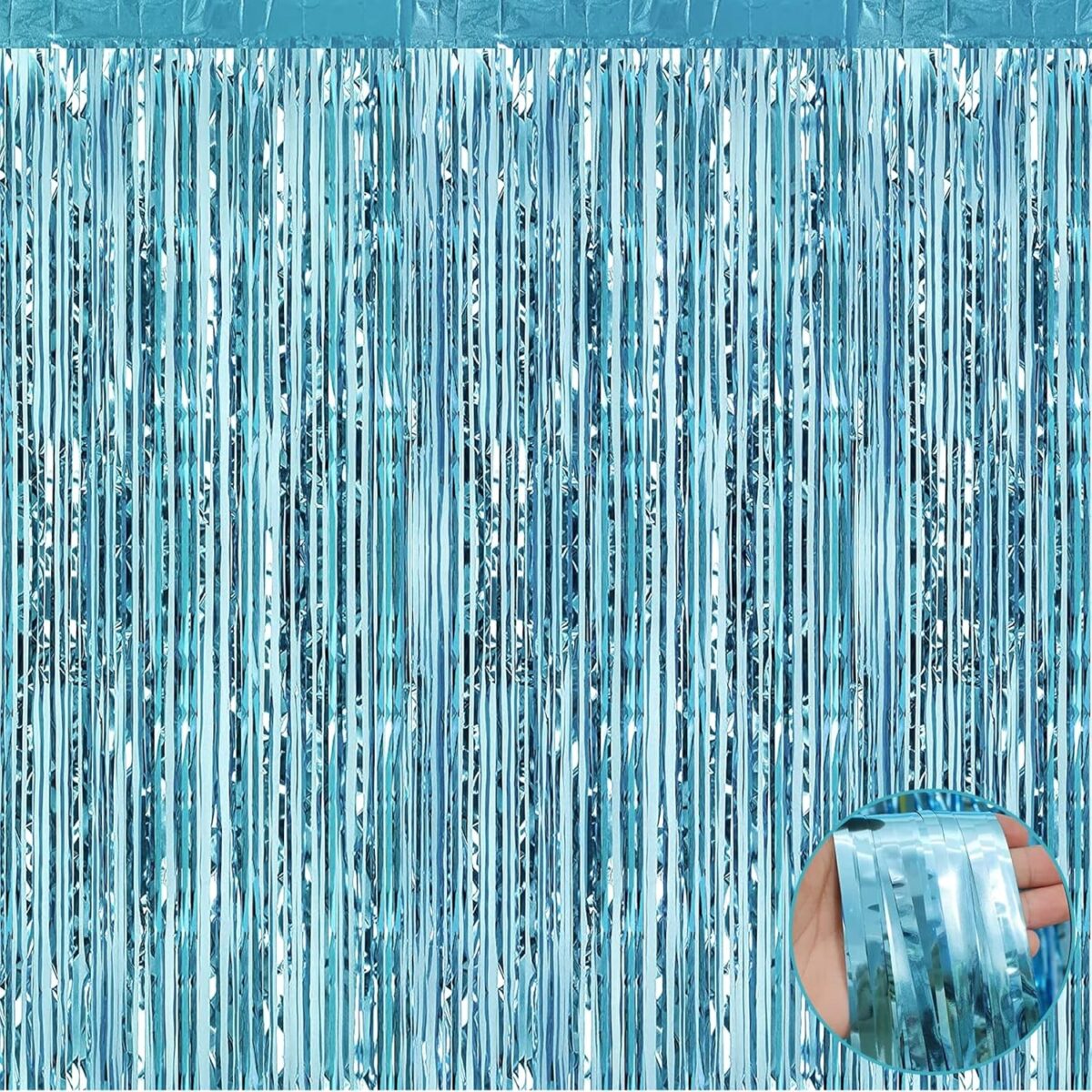 Perdea Franjurata, Embo, Model Decor Petrecere, pentru Fundal de Poze, Amenajare Colorata a Petrecerii, Dimensiune 100x200 cm, Albastru Deschis - imagine 3