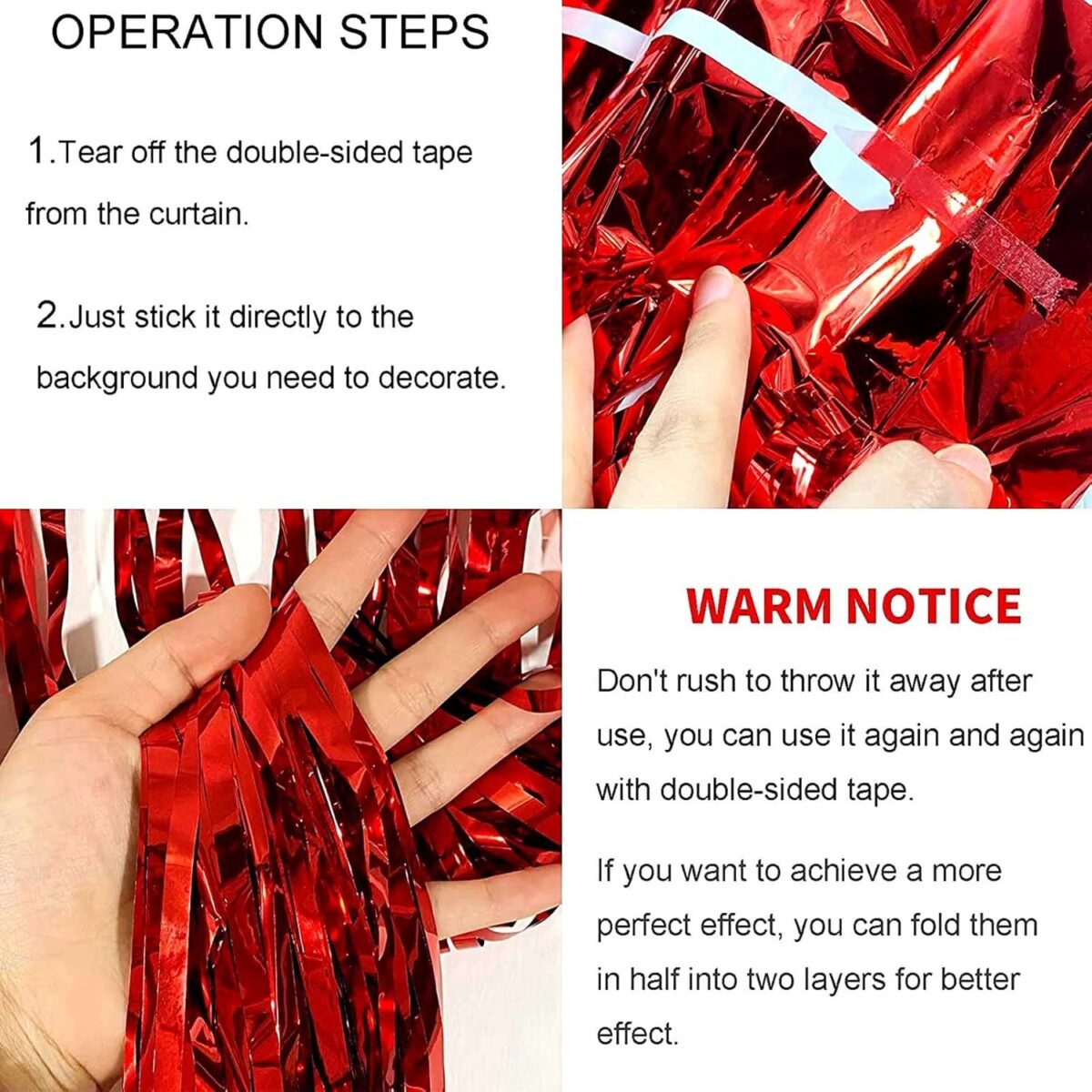 Perdea Franjurata, Embo, Model Decor Petrecere, pentru Fundal de Poze, Amenajare Colorata a Petrecerii, Dimensiune 100x200 cm, Rosu - imagine 3