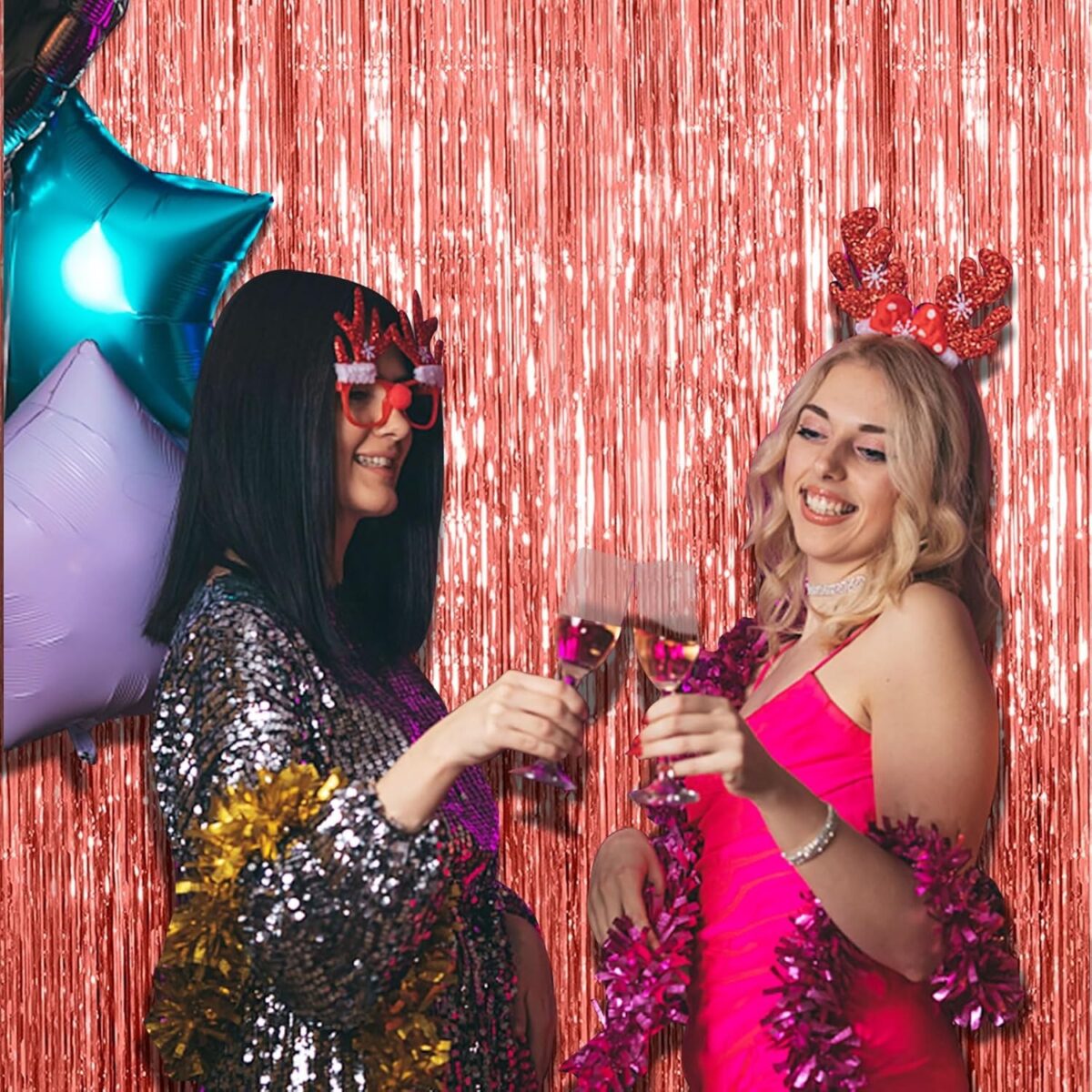 Perdea Franjurata, Embo, Model Decor Petrecere, pentru Fundal de Poze, Amenajare Colorata a Petrecerii, Dimensiune 100x200 cm, Rose Gold - imagine 4