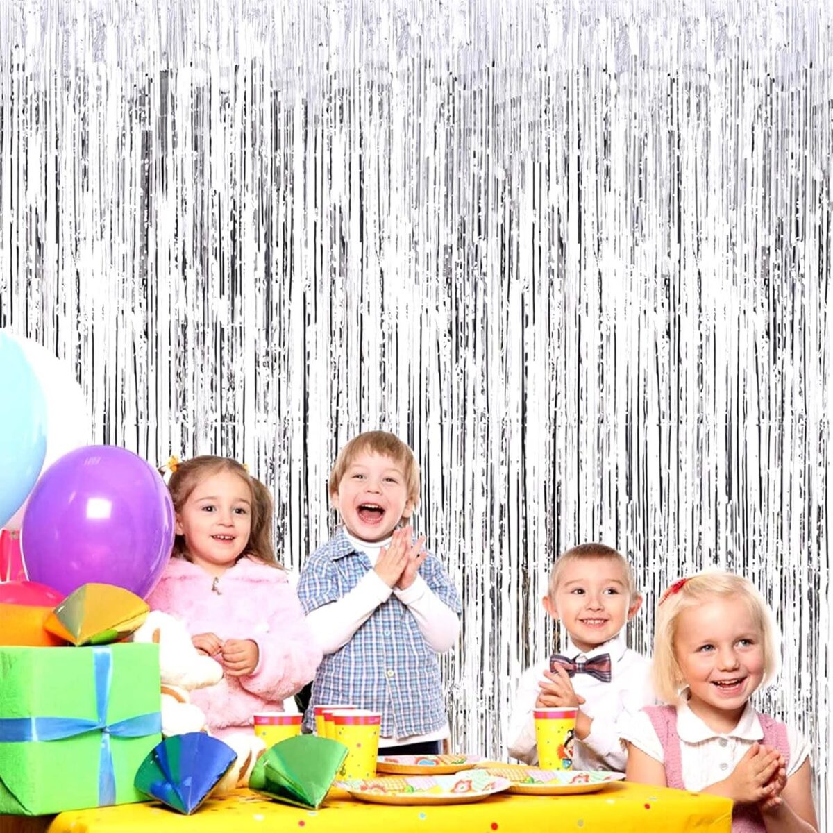 Perdea Franjurata, Embo, Model Decor Petrecere, pentru Fundal de Poze, Amenajare Colorata a Petrecerii, Dimensiune 100x200 cm, Argintiu - imagine 5