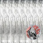 Perdea Franjurata, Embo, Model Decor Petrecere, pentru Fundal de Poze, Amenajare Colorata a Petrecerii, Dimensiune 100x200 cm, Argintiu - imagine 7