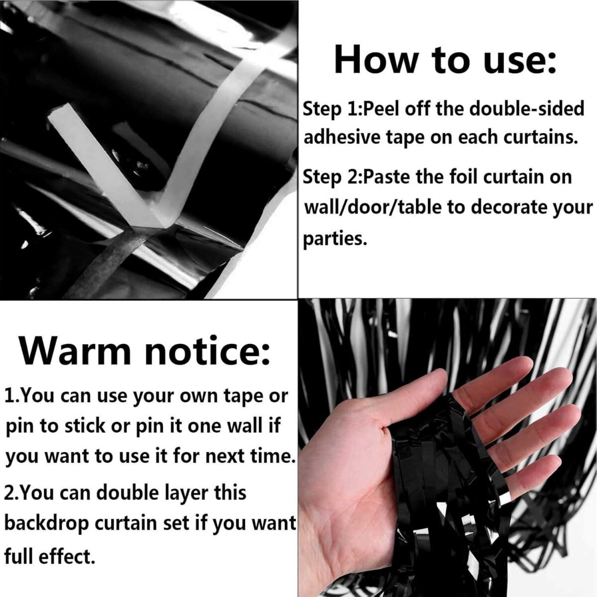 Perdea Franjurata, Embo, Model Decor Petrecere, pentru Fundal de Poze, Amenajare Colorata a Petrecerii, Dimensiune 100x200 cm, Negru - imagine 6