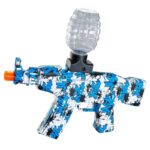 Lansator de jucarie electrica Embo cu bile de hidrogen de gel, gun bluster, tragere in rafala, varsta peste 6 ani, sageti cu ventuze de spuma, amorizor, ochelari de protectie, 5000 de bile incluse, cablu de incarcare, 28×31 cm, AK47, albastru