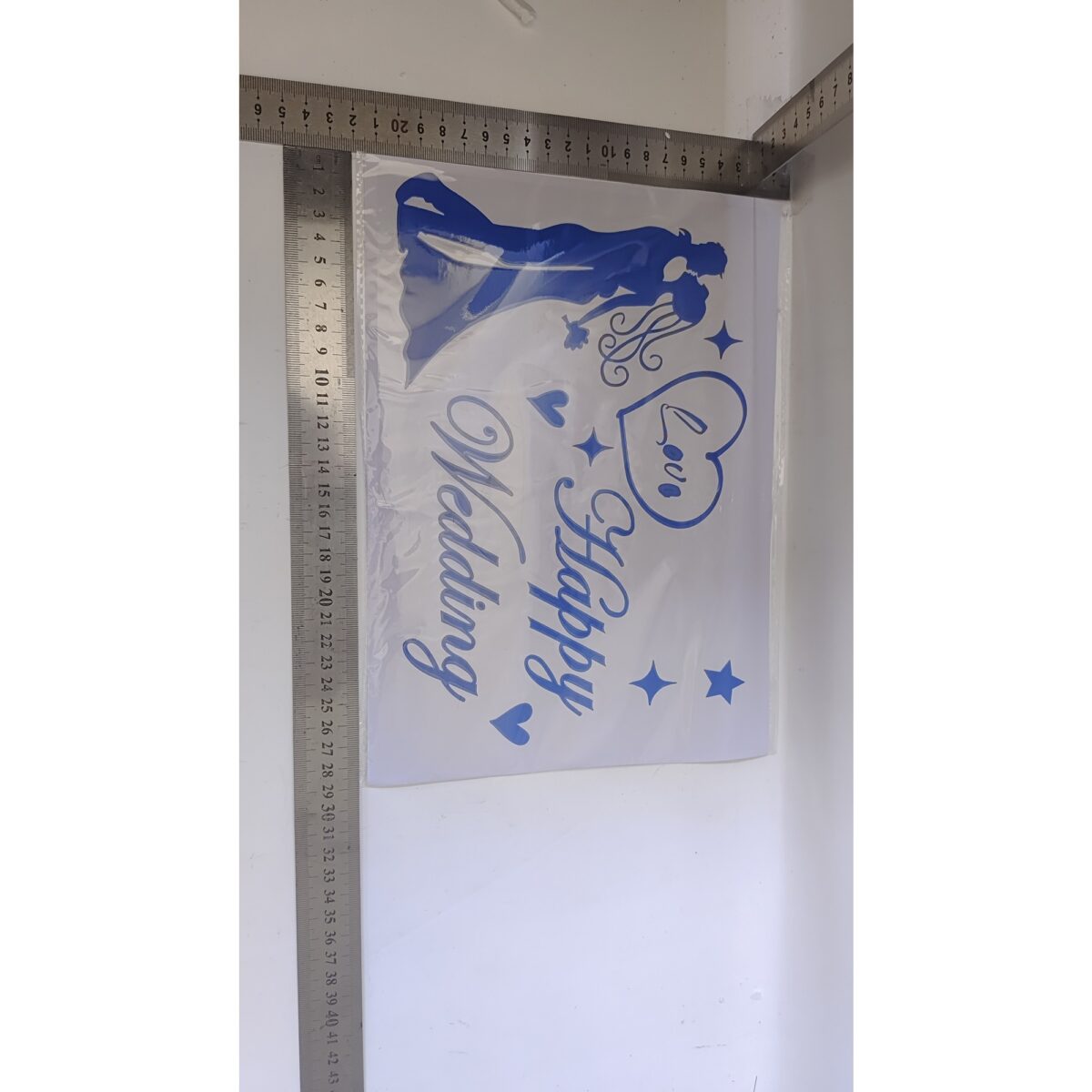 Sticker Autocolant, Embo, Tematica Nunta, Model Scris Happy Wedding, 21x29 cm, Albastru - imagine 2