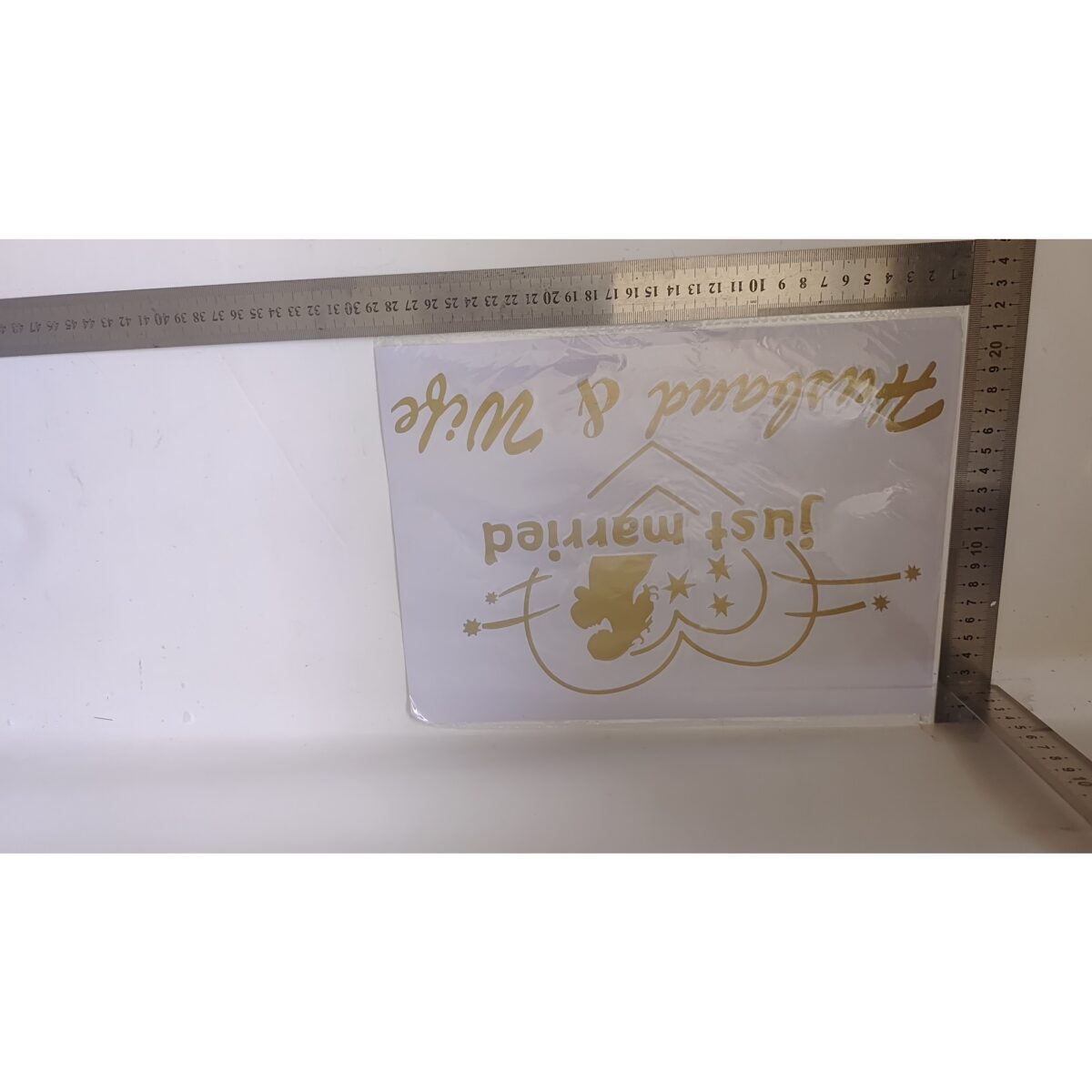 Sticker Autocolant, Embo, Tematica Nunta, Model Indragostiti, cu Scris Just Married Husband&Wife, 21x29 cm, Auriu - imagine 2