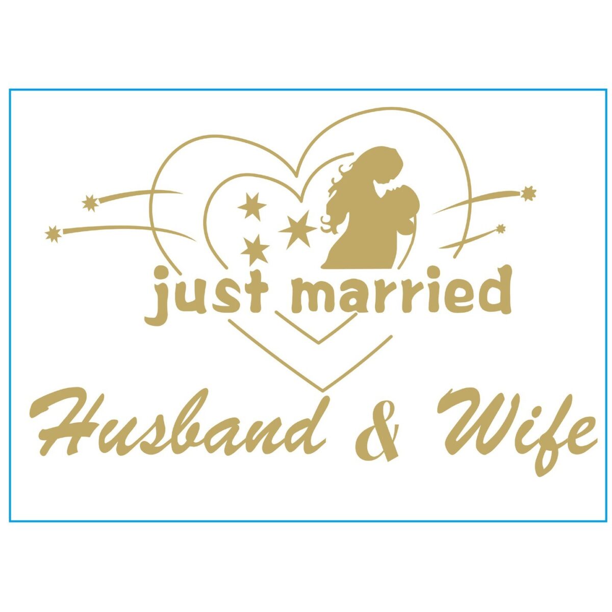 Sticker Autocolant, Embo, Tematica Nunta, Model Indragostiti, cu Scris Just Married Husband&Wife, 21x29 cm, Auriu - imagine 4