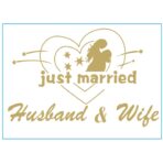 Sticker Autocolant, Embo, Tematica Nunta, Model Indragostiti, cu Scris Just Married Husband&Wife, 21x29 cm, Auriu - imagine 4