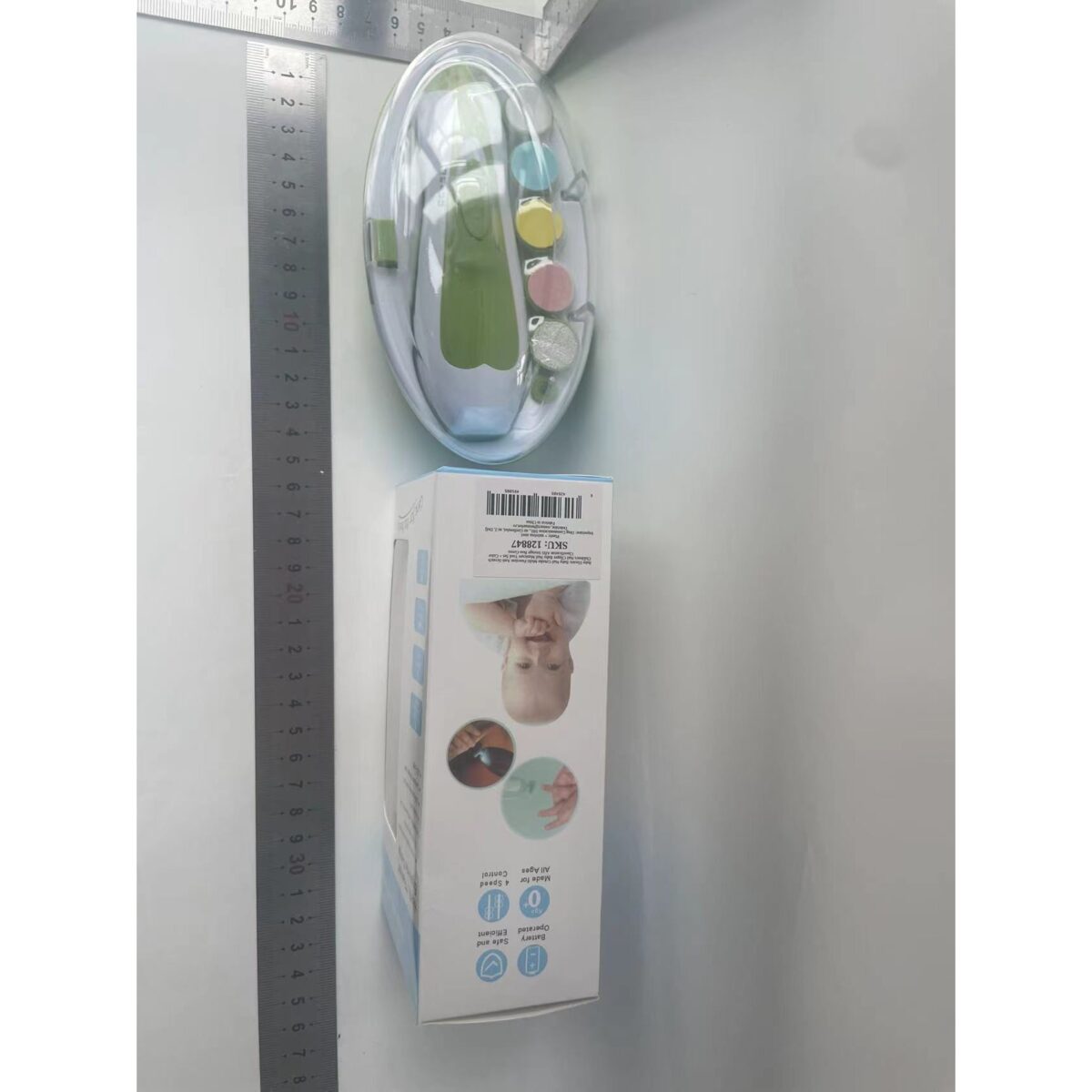 Set Pila Electrica pentru Copii si Bebelusi, Embo, ABS, 6 Accesorii, cu Lumina LED, Verde Alb - imagine 2
