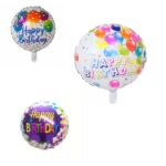 Set 3 Baloane din Folie Metalizata, Embo, Mini Figurina Rotunda, Model Happy Birthday, 45 cm, Ambalaj Individual, Pai inclus, Umflare cu Aer sau cu Heliu, Multicolor