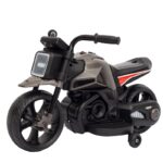 Motocicleta Electrica cu 2 Roti Mari si 2 Roti Ajutatoare, Embo, Acumulator Incarcare, Anti-Rasturnare, Lumini, Muzica, Motor:380, Baterie 6V4.5, 41.5x70x34 cm, 4.5 Kg, 3 Ani+, Gri Negru