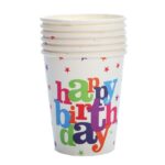 Set 6 Pahare de Carton, Embo, Colectia Happy Birthday, 7 x 5 x 8.5 cm, 230 ml, Multicolor