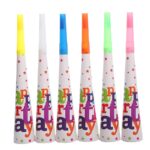 Set 6 Suflatori, Embo, Colectia Happy Birthday, 20 cm, din Carton, Multicolor