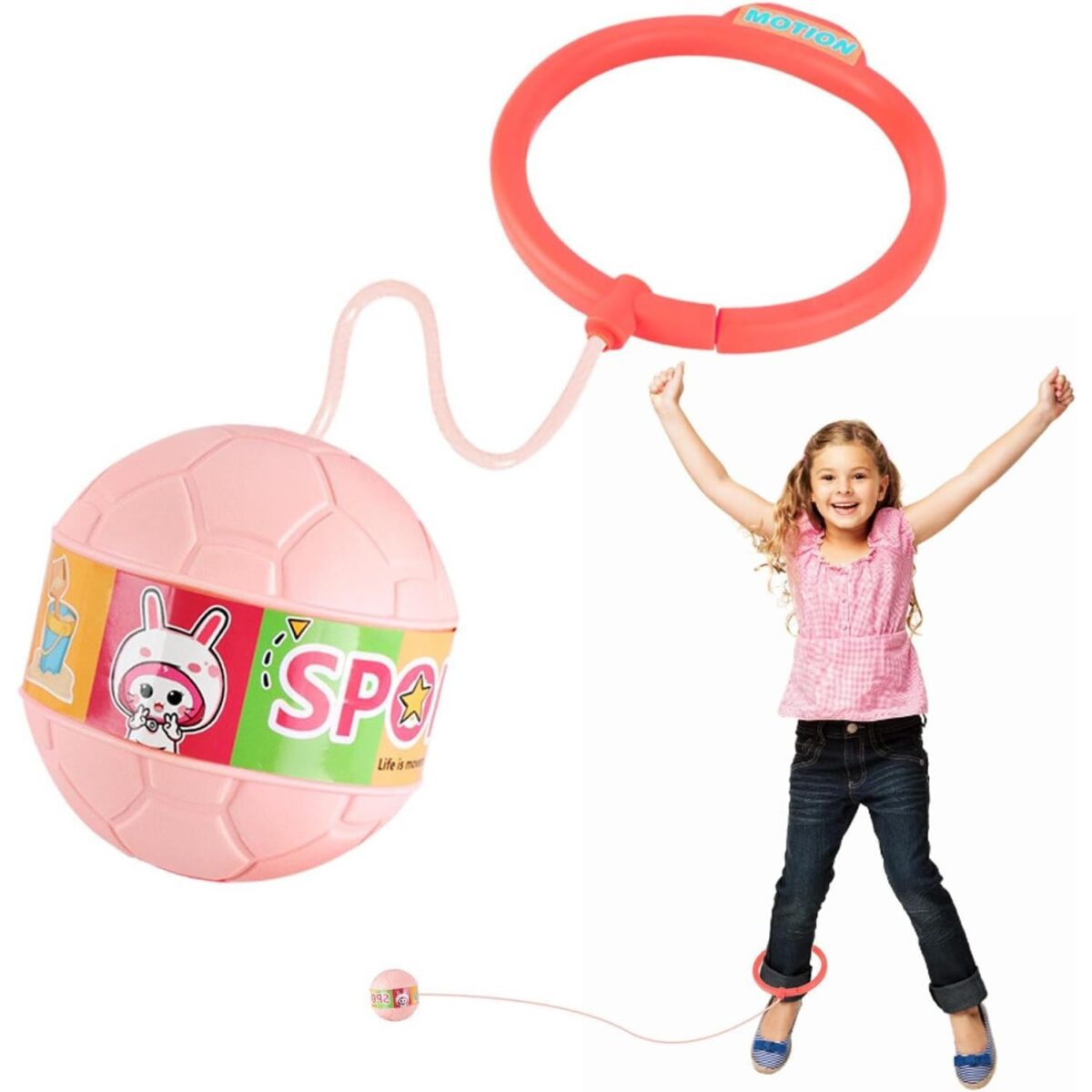 Minge pentru Sarit, Embo, Tip Coarda Hula Hoop, Cerc 12 cm, Coarda 52 cm, Minge 12 x 11 cm, Functie Iluminat, 4-6 Ani, Plastic, Roz - imagine 4