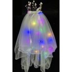 Voal Luminos cu Coronita, Embo, Lumina Multicolora, pentru Serbari Copii, Petrecerea Burlacitelor, Marime universala, Lumina LED, Alb - imagine 2