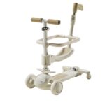 Trotineta Tip Carucior pentru Copii 7in1, Embo, Pliabila, Ghidon Reglabil, Parti Detasabile, Lumini LED, Muzica, Suport pentru picioare, Alb