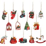 Set 14 Decoratiuni de Craciun, Embo, pentru Brad, 5 - 9.5 cm, din Lemn, Multicolor