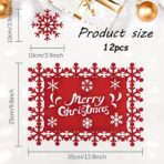 Set 12 Servete pentru Masa si Suporturi de Pahare/Tacamuri, Embo, Scris Merry Christmas, 6 Servete 25x35 cm, 6 Suporturi de 10x10 cm, Rosu - imagine 7