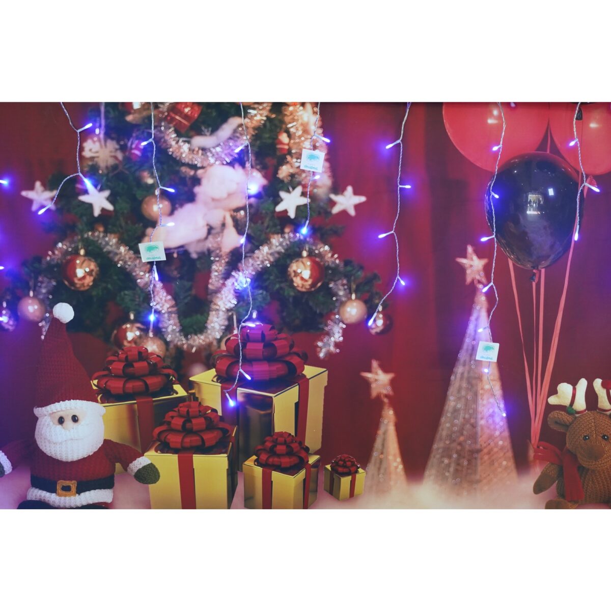 Sectiune Instalatie de Craciun, Embo®, Tip Turturi, Fara Alimentator, 5m, 143 LED-uri, 8 Jocuri de Lumini, Fir Transparent, Lumina Albastra, IP44, Interconectabila - imagine 2