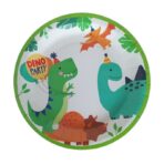 Set 10 Farfurii de Carton Happy Birthday, Embo, 23 cm, Tematica Aniversare, Model Dinozauri, Multicolor